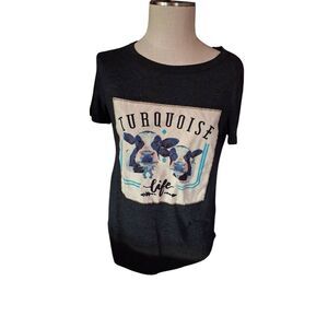 Southern grace turquoise life cow tee  small